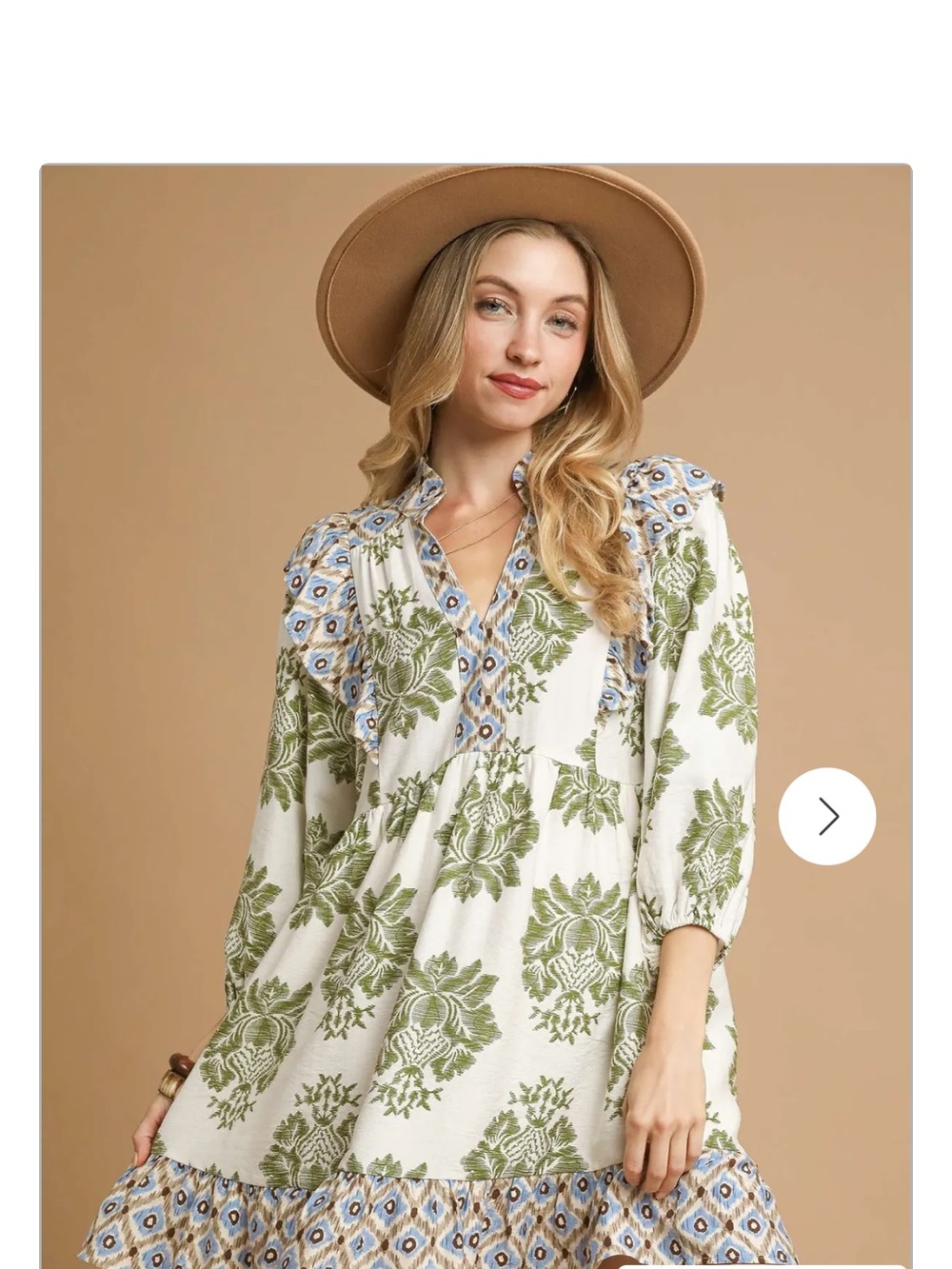 Boho Floral Tiered Tunic dress Green/White